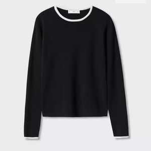 MANGO Contrast Trim Sweater - B&W - XS